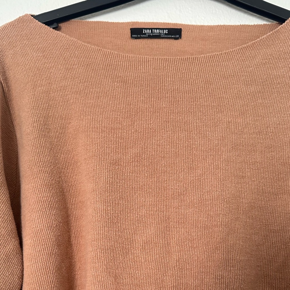 Zara Nude Neutral Crop Soft Sweater Bell Sleeve Sweater Wide beige brown - Picture 2 of 3